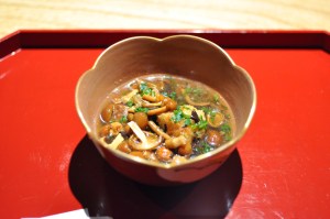 kajitsu fried taro with shungiku sauce