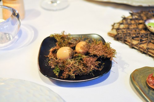 aubergine carmel quail egg